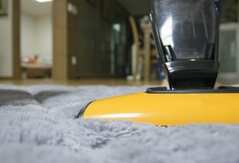 Small fibers trap small bacteria. A steam cleaner rolls over the rug to pick up these particles. 